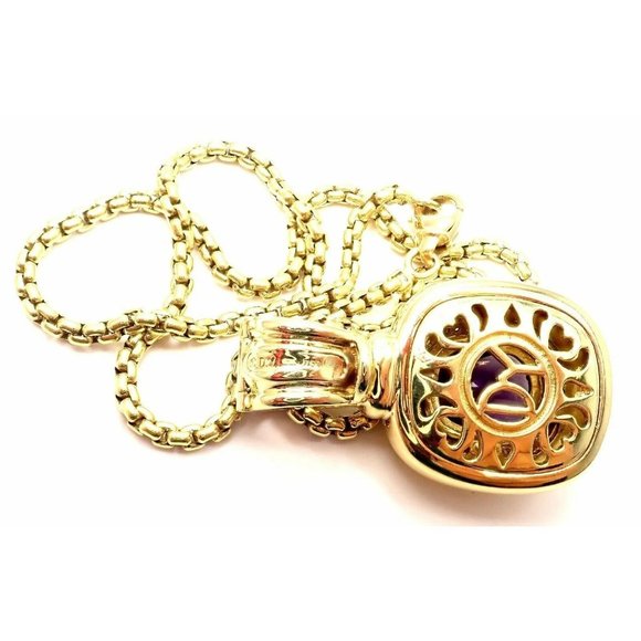 David Yurman Cable 18k Yellow Gold Amethyst Diamond Large Pendant Chain Necklace - Picture 8 of 9